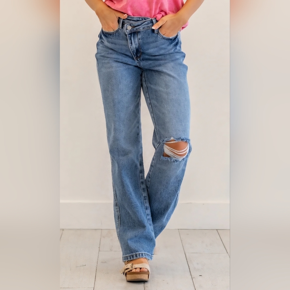 Judy Blue HR Criss Cross Waist Medium Wash Rigid Magic Straight Jeans 3/26 NEW